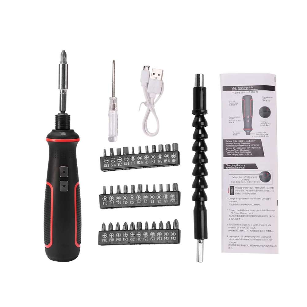 

Portable Electric Screwdriver With LED Light Professional USB Charging Cordless Drill Power Tools Dual Use Anti Slip Handle DIY