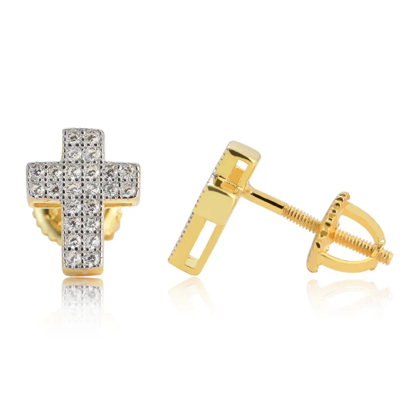 

Fashion 925 Silver Luxury Cubic Zirconia Cross Studs Earrings Women Jewelry Unisex