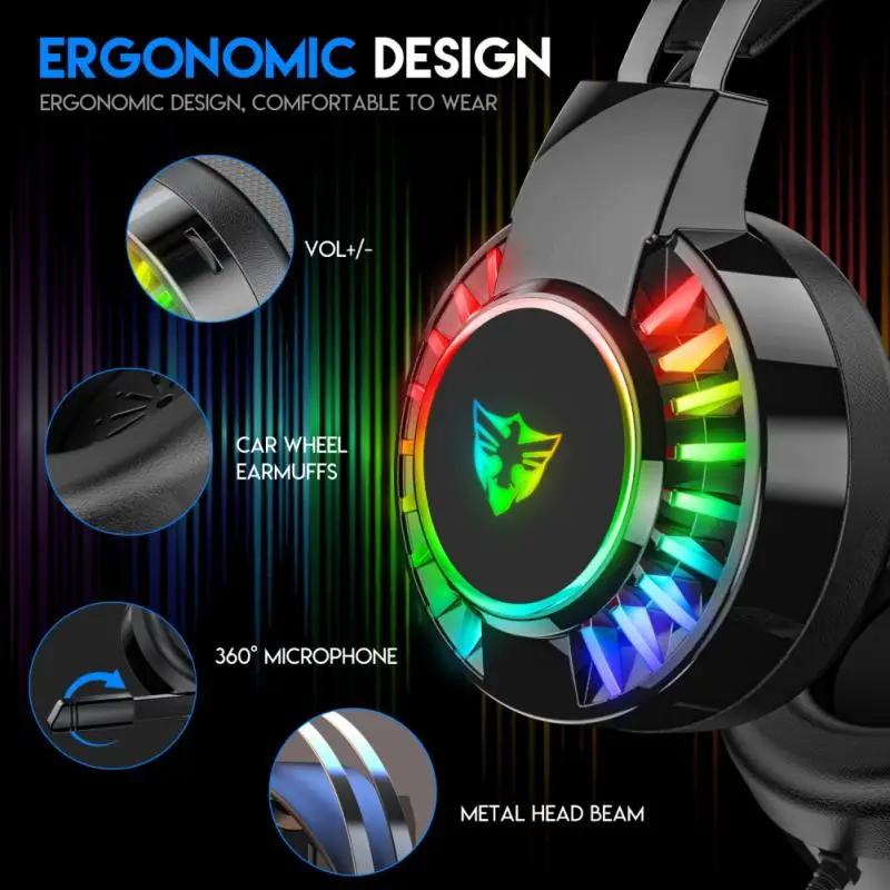 

Игровая Проводная гарнитура с RGB-светодиодный светкой, разъем 3,5 мм, 4D стерео, объемный звук, шумоподавление, проводные наушники с микрофоном...