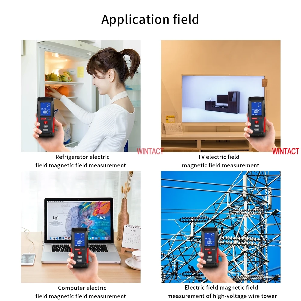 

EMF Meter Wintact Electric Field and Magnetic Field Radiation Handheld Mini Digital Temperature EMF Detector Dosimeter Tester