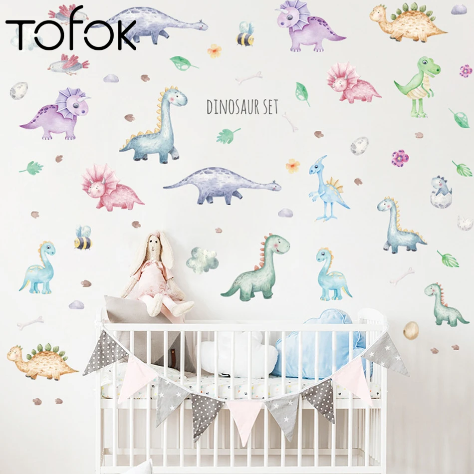 

Tofok Cartoon Dinosaur Animals Wall Stickers Children's Room Stickers Early Education Classroom Wall Stickers Bedroom Wallpaper