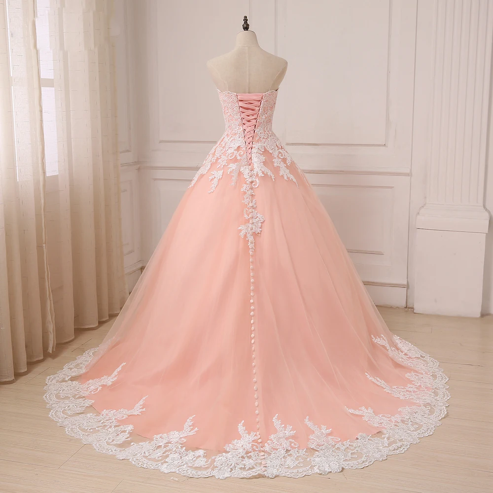 Adln 2017 Цвет Свадебные платья кораллового цвета Милая рукавов Тюль бальное платье