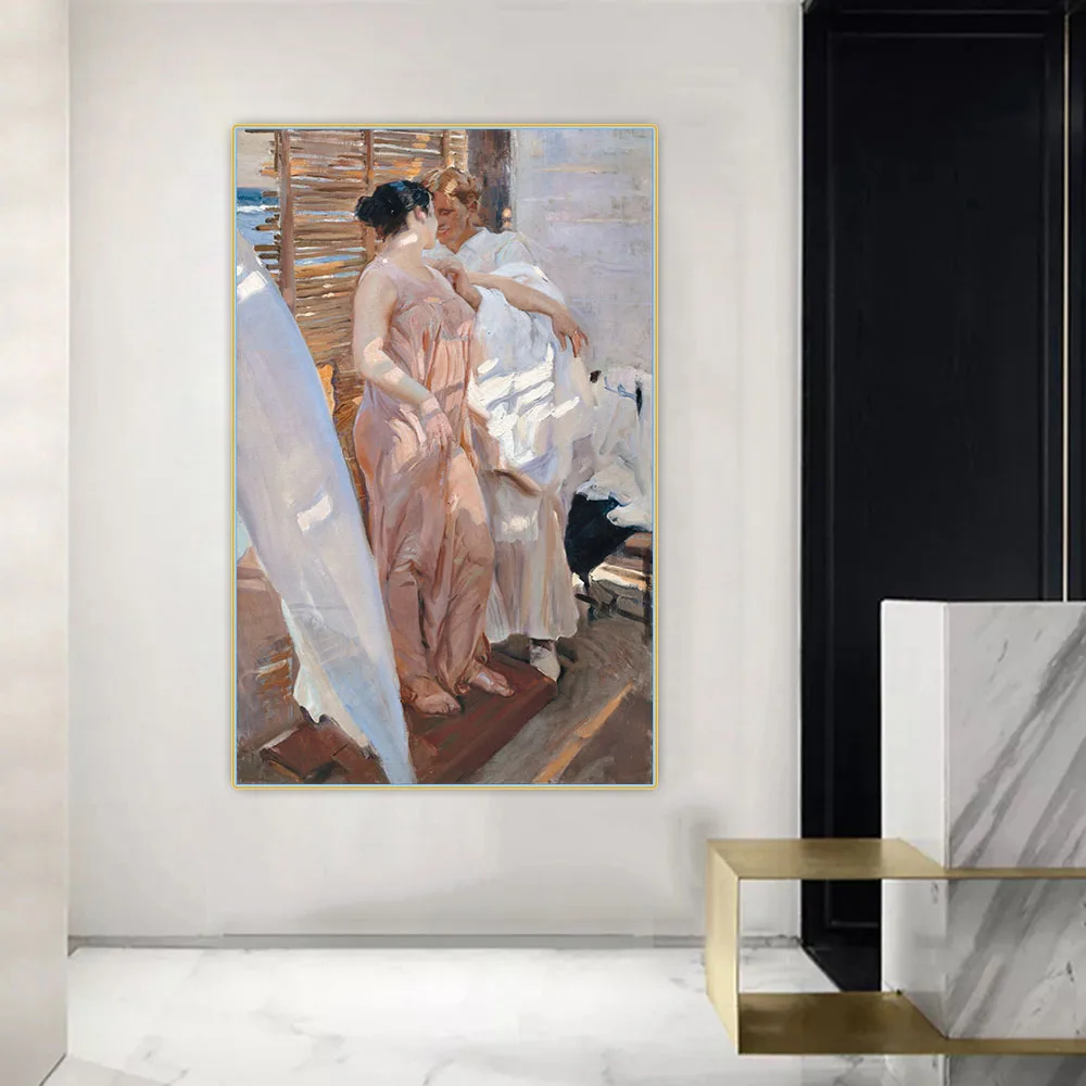 

Holover Canvas Oil Painting Joaquin Sorolla"The Pink Robe"Naturalism Aesthetic Backdrop Home Room Interior Decoration