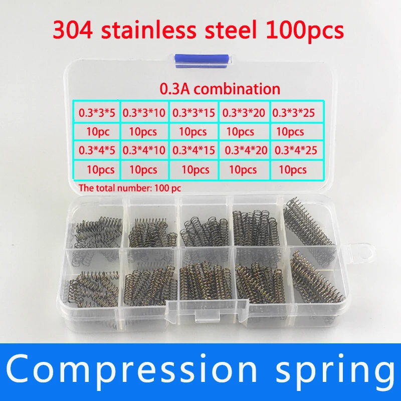 

100pcs/lot ss304 Stainless steel With Storage Box Accessories Extension And Compression Coil Portable Hardware Tool Spring Set
