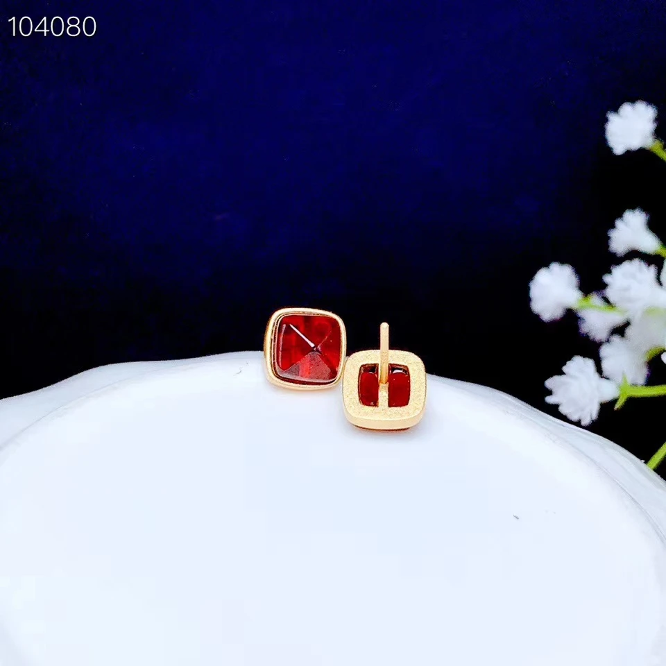

newest red garnet stud earrings for women ornament square natural gem certified real 925 sterling silver birthday party gift