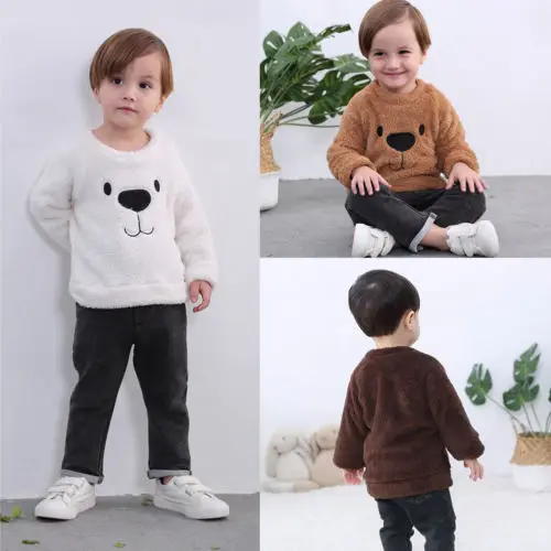 Зимние Детские свитшоты для малышей топ с милым рисунком медведя маленьких