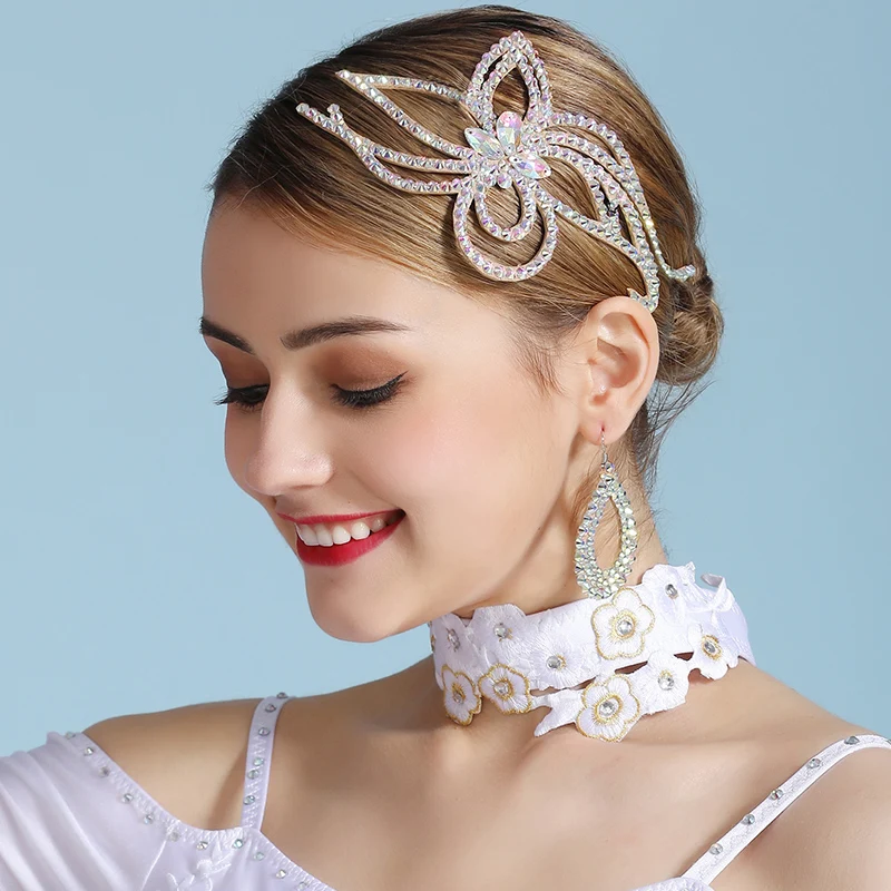 Latin Ballroom Dance Accessories Lady Cowhide Middle East Diamond Headdress Women Flamengo Competition Performance Wear DNV12391 |