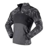 knitted ls long sleeve strech soft handfeeling cotton black camouflage tactical combat shirt for men