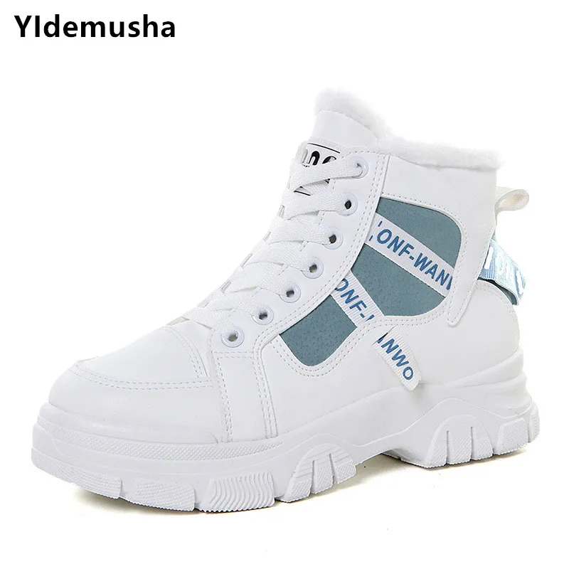 

Кроссовки женские зимние на шнуровке, теплые плюшевые, Вулканизированная подошва, Повседневная модная обувь, высокие снегоступы