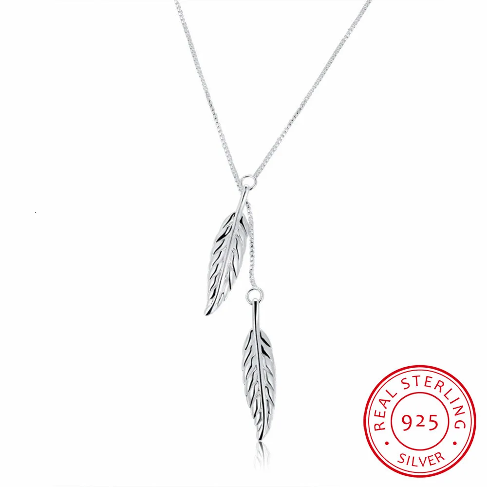

Lekani Brand Designer Double Leaves Pendant Necklaces Collier 925 Sterling Silver Chain Women Elegant Necklace Fine Jewelry