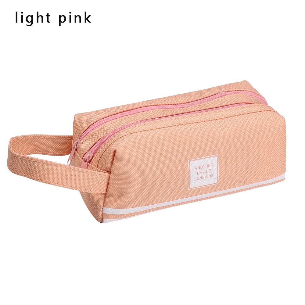 light pink 1 шт. Милая оксфордская ткань на двойной молнии для карандашей чехол большой емкости пенал косметички Канцтовары Школьные принадлежности - Цвет: light pink