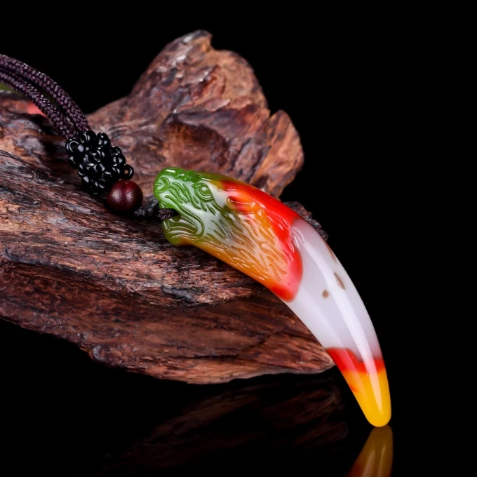 Модный Красочный нефритовый кулон ожерелье волчий зуб Ювелирные изделия ручной