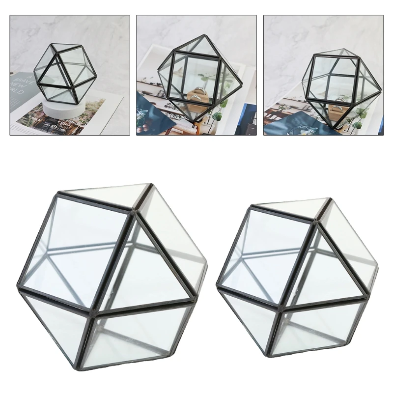 

T84A Succulent Terrarium Container Decorative Plant Glass Cube Modern Geometric Decor Planter for Succulent Fern Moss Air Plants