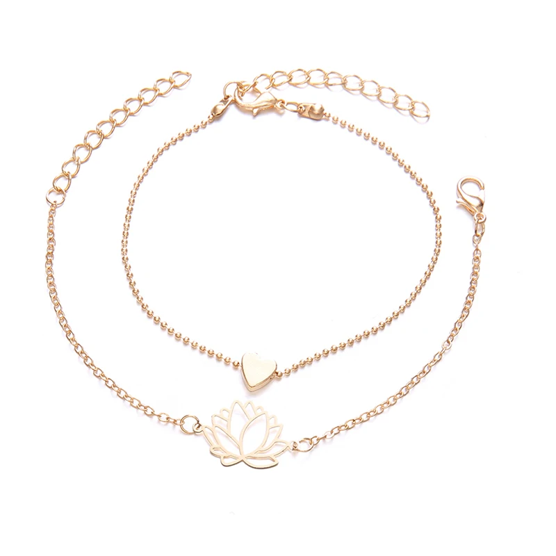 

2pcs/set Creative Personality Love Heart Shaped Lotus Bracelet For Woment Christmas Gift Jewelry