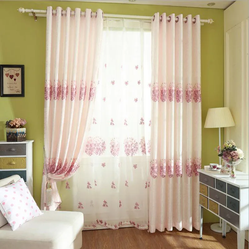 Романтичные тюлевые шторы с вышивкой и розовым цветком вишни на окна для спальни