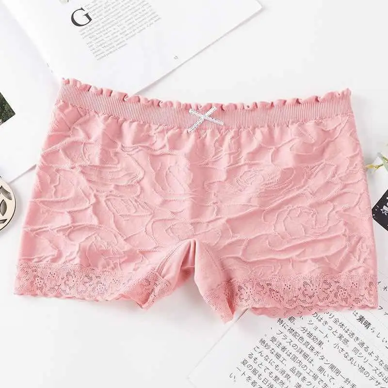 

New style lace side high elasticity bottoming breathable women's safety pants thin section mid-waist cotton boxer briefs women
