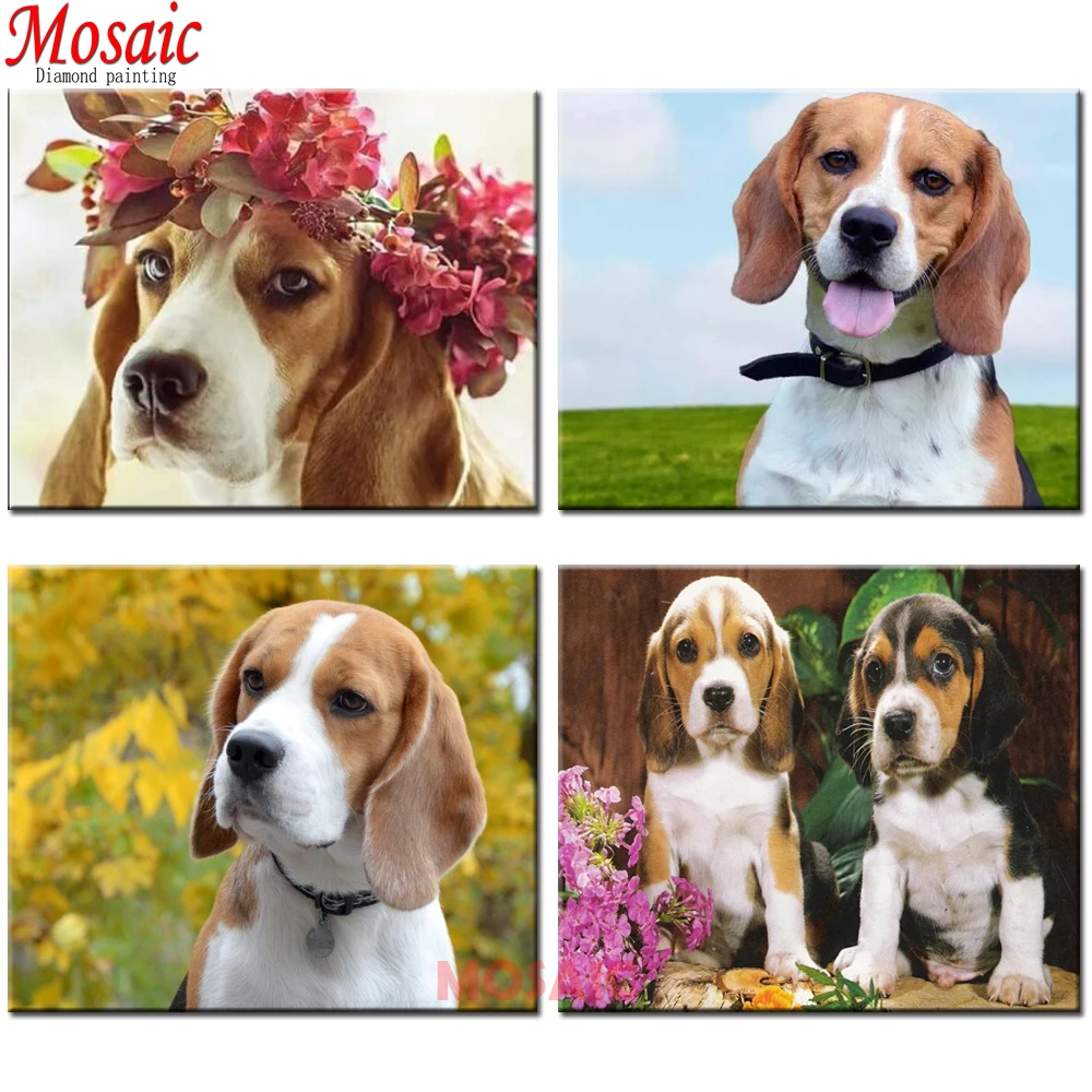 Алмазов картина Бигль с изображениями цветов и животных Diy dog pet фотографии DIY