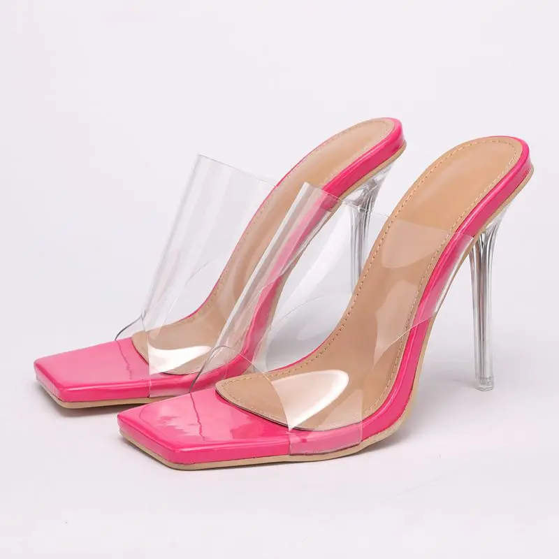 

Glitter Slides Shoes Ladies' Slippers Transparent Heel Low Heeled Mules Jelly High PU Patent Leather Basic Rome Fabric TPR Hoof