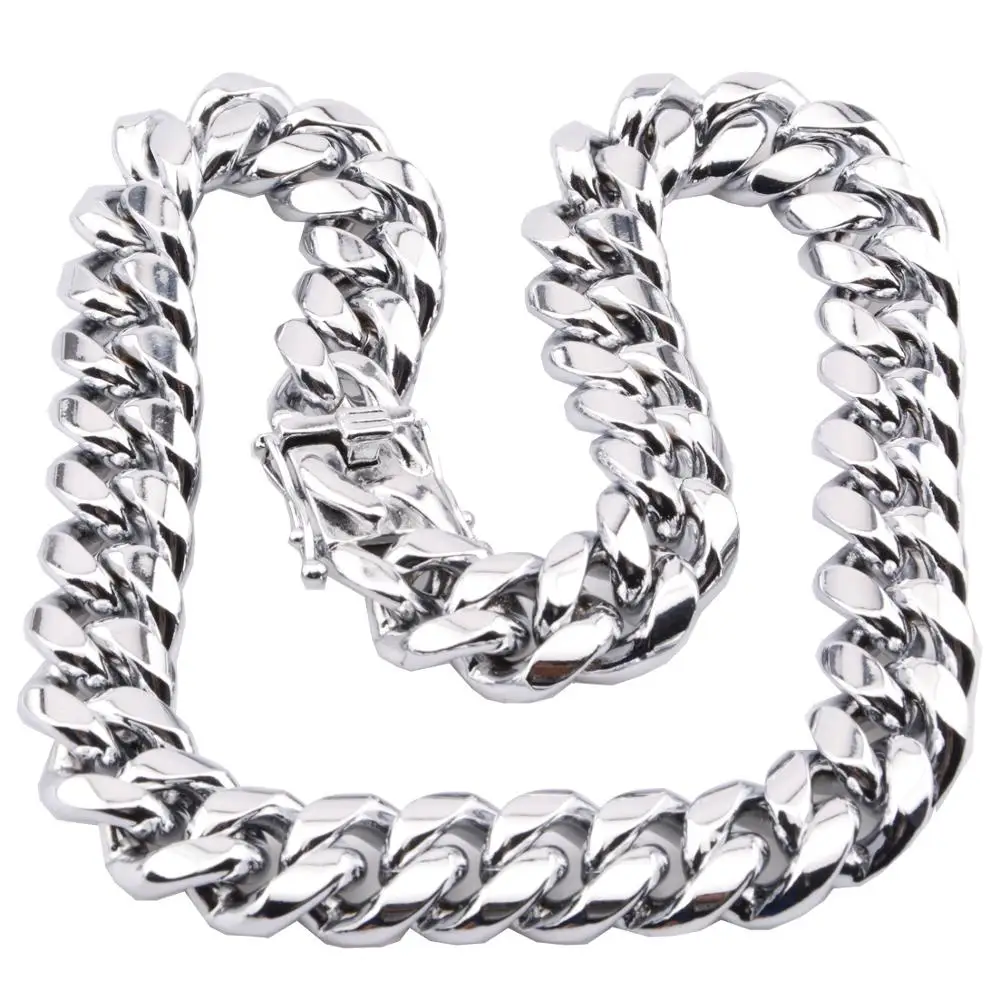 

8mm/10mm/12mm/14mm 316L Stainless Steel Jewelry High Polished Miami Cuban Link Necklace Men Punk Curb Chain Butterfly Clasp