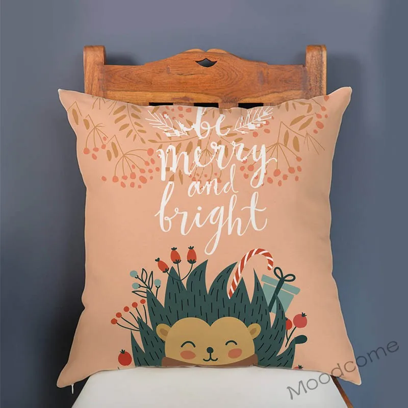 Christmas New Year Decoration Velvet Sofa Pillow Case Woodland Animal Cute Baby Nursery Art Kids Room Decor Xmas Cushion Cover |