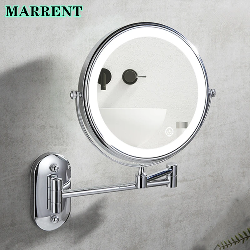 LED Magnifying Bathroom Mirrors Quality Brass Round Chrome Female Makeup Wall Mounted Double Face Mirror | Обустройство дома