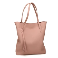 ladies lychee pattern tassel tote bag handbag luxury pu leather bag large capacity single shoulder bag solid color bucket bag