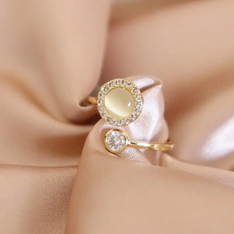 

Rotatable Rings S925 Sterling Silver Original Transit Bead Ring Adjustable New Cymophane Spinel Temperament Ring Party Girl Gift
