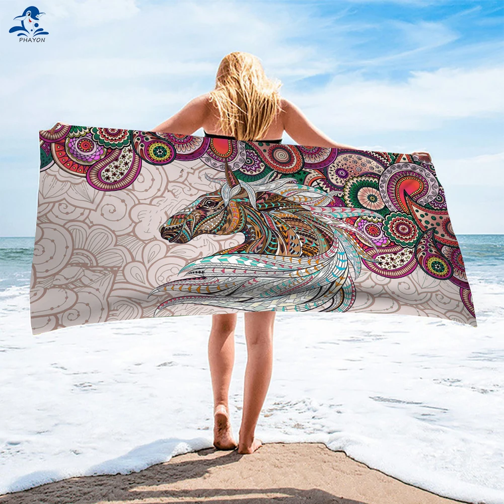 

Пляжное быстросохнущее банное полотенце с богемным принтом лошади, лето банное полотенце из микрофибры, для занятий спортом, фитнесом, його...