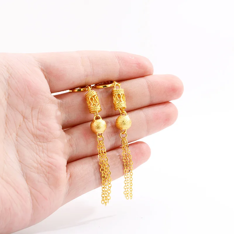 

Yellow Gold Pattern Transfer Beads Shaped Earrings for Women Wedding Engagement Women's Long Tassel Stud Earring Jewelry Gifts