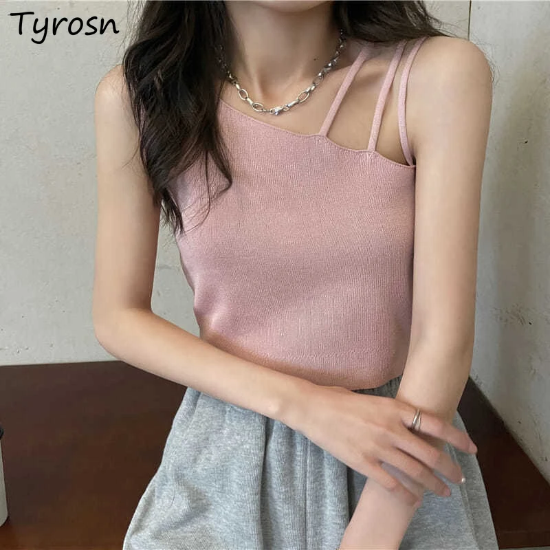

Camis Women Summer All-match Knitted Tank Tops Korean Fashion Underwear Mujer Sleeveless Crop Top Design Off-shoulder Camisole