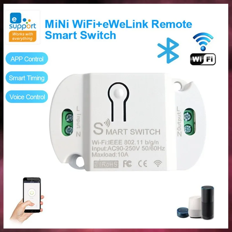 

EWeLink Mini Smart Switch WiFi+Bluetooth-Compatible+2.4G Remote Control Switches Timing Controller Works With Alexa Google Home
