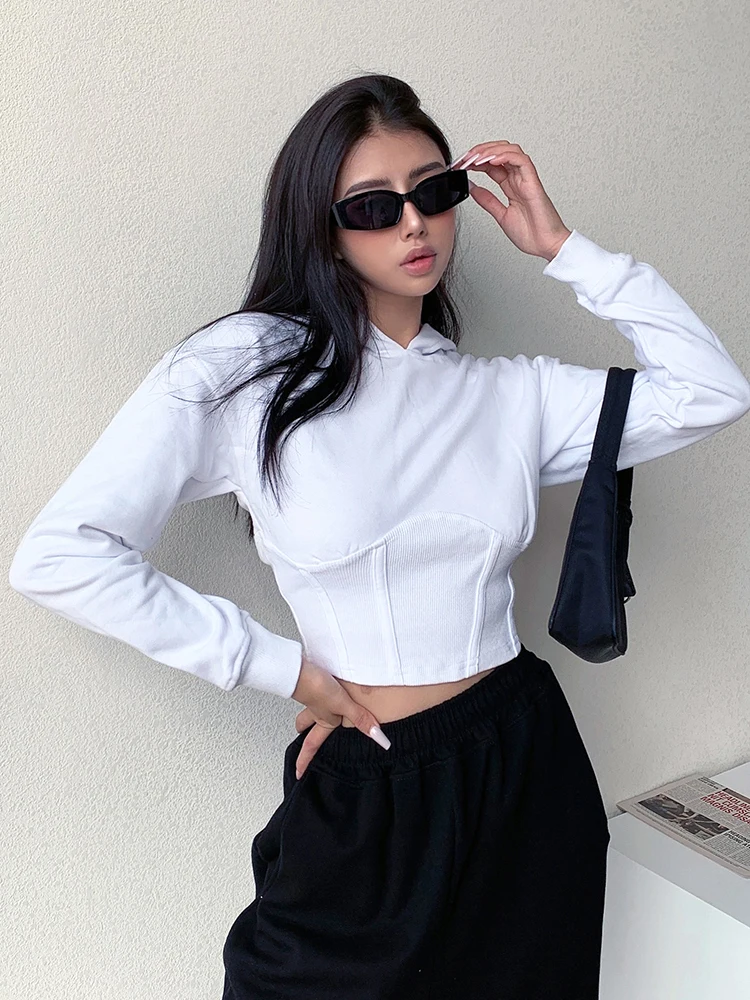 

TVVOVVIN Autumn Winter New Personalized Corset Hooded Sweatshirt Short Slim Sporty Solid Top Fashion Womens 140Q