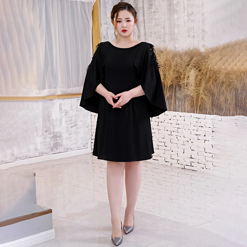 

New O-Neck Prom Dresses A-Line Party Gowns Simple Elegant Half Sleeves Knee-length Black Zipper Back Formal Dress For Women D429