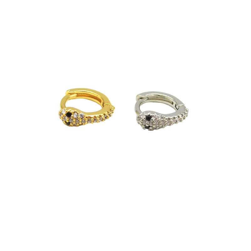 Серьги-кольца Huggie с кристаллами в виде змеи женские, круглые маленькие Простые Модные ювелирные украшения под золото с прозрачным цирконие...