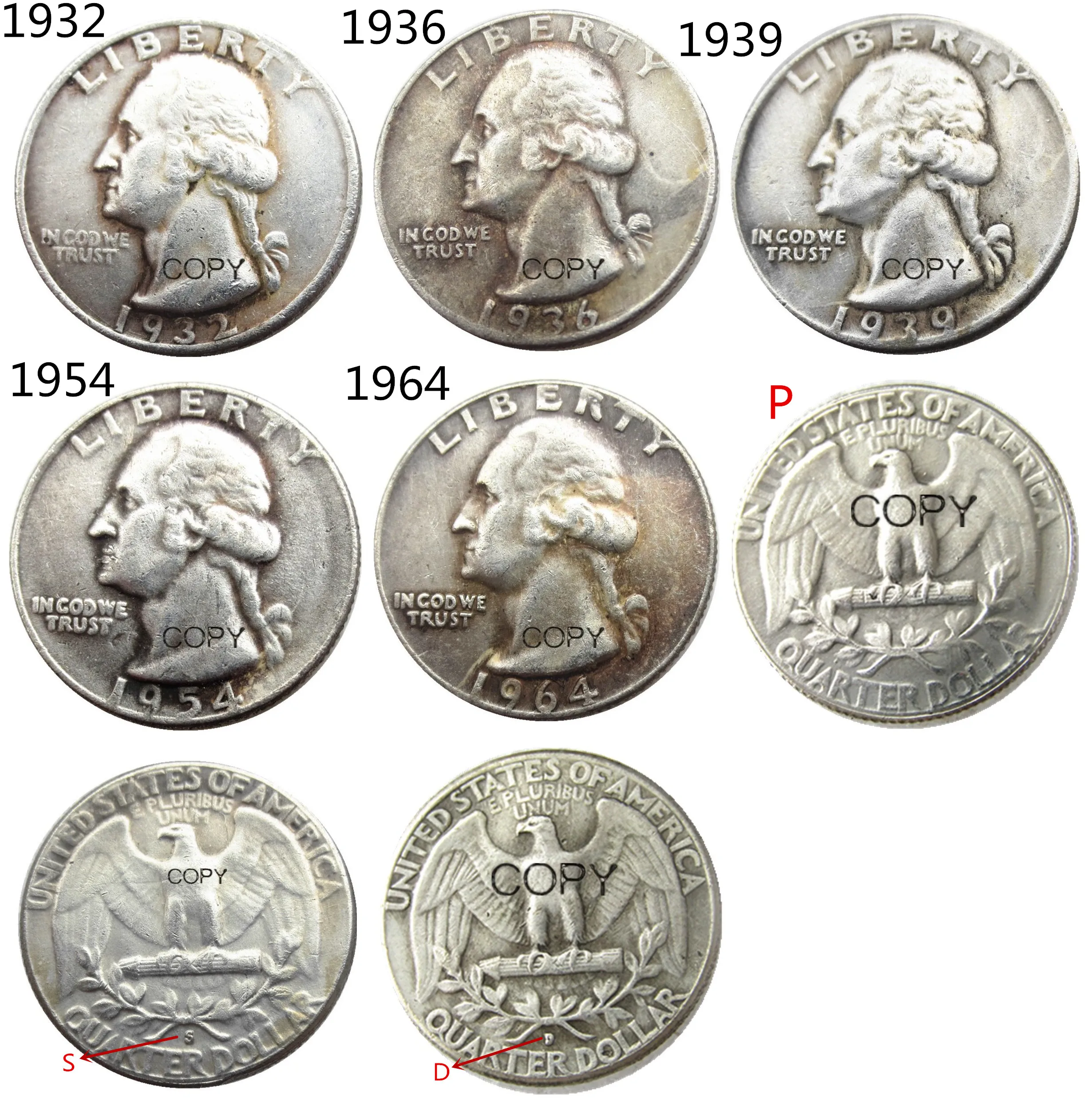 

U.S. Coins A Set Of(1932-1964)-PSD 14PCS Washington Quarter Dollar Copy Decorate Coin