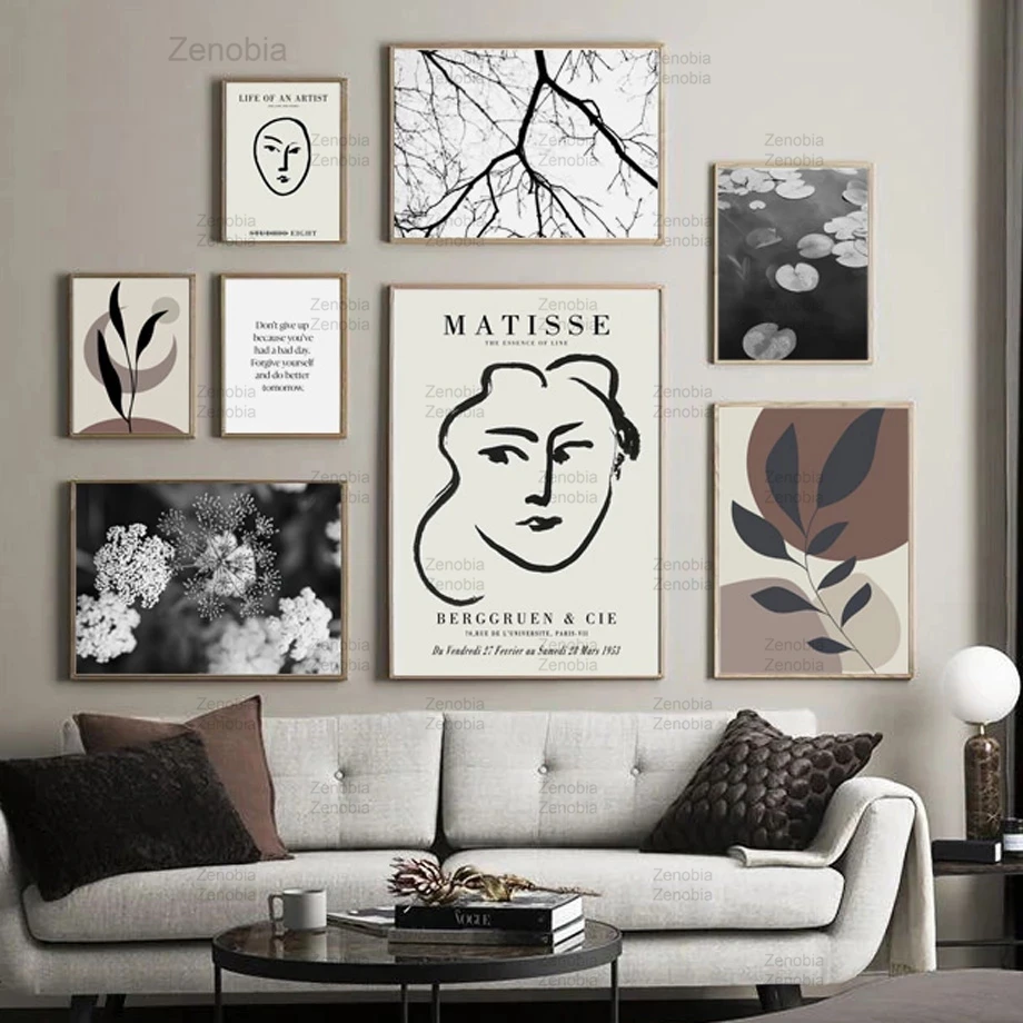 

Abstract Canvas Painting Line Figure Leaves Henri Matisse Wall Art Nordic Posters and Prints Pictures for Living Room Decoration