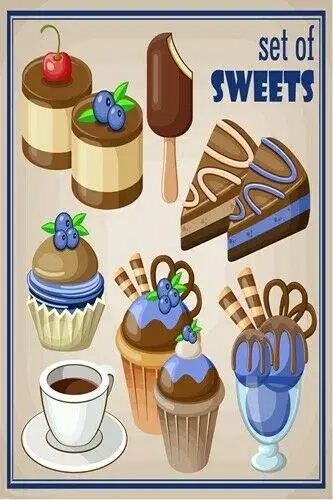 

Vintage Metal Tin Sign Set of Sweets Bakery Cake Home Bar Coffee Cafe Restaurant Kitchen Bakery Shop Cake Shop Decor Sign