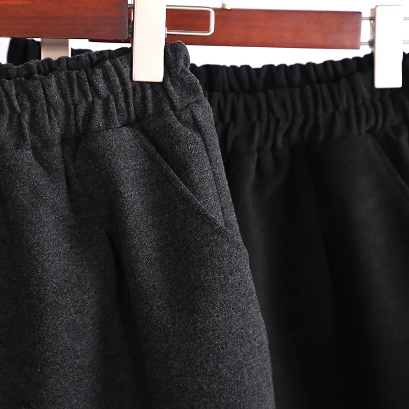 

Thick Wool Wide-Legged Pants Female Autumn Winter Leggings Stitching Faux Two-Piece Set Cropped Pants Female Straight Slacks