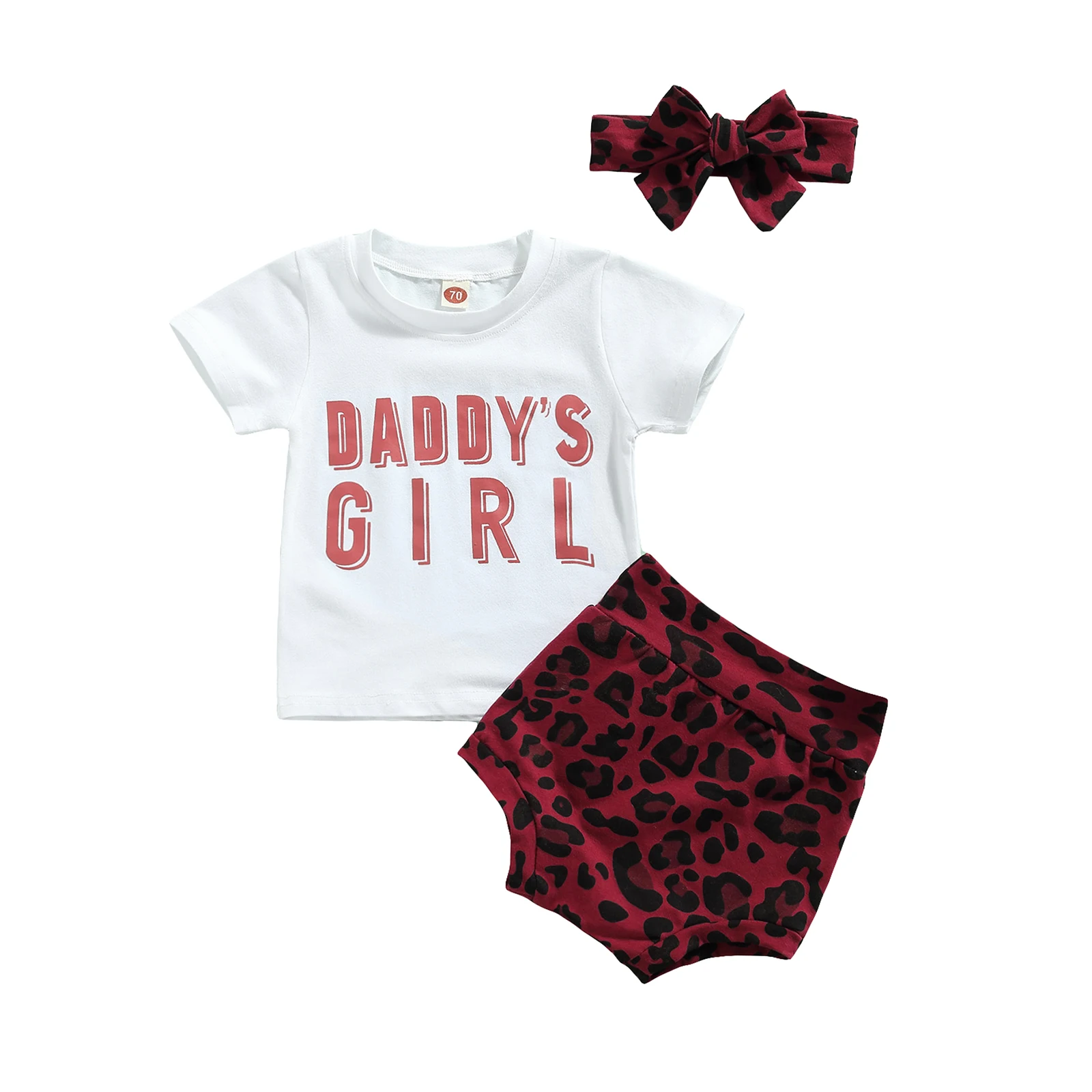 

Lioraitiin 0-18M Infant Baby Girls 3Pcs Clothes Set Letter Print Short Sleeve T-shirt+Leopard Print Shorts+Bow-knot Headband
