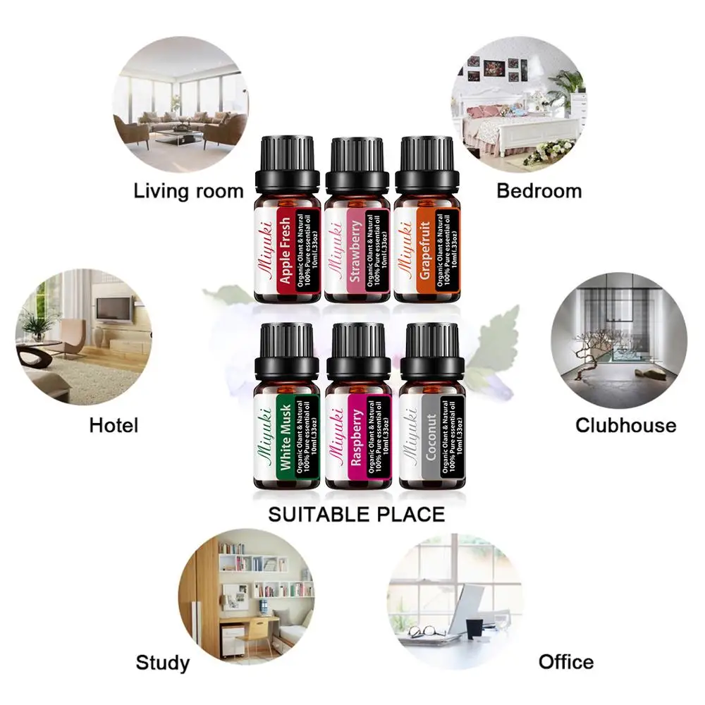 10ML 6pcs Gift Set Pure Essential Oil Diffuser Humidifier Massage Aromatherapy Apple White Musk Raspberry Coconut Strawberry | Красота и