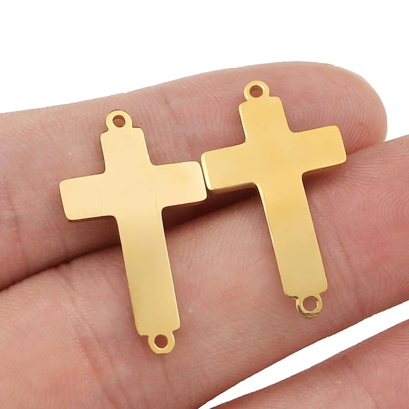 5 шт./лот полировка нержавеющая сталь изгиб двойное отверстие крест кулон