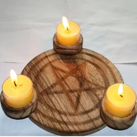 astrology wood candlestick table pentacle altar candle holder plate triquetra wooden divination wicca ceremony accessories