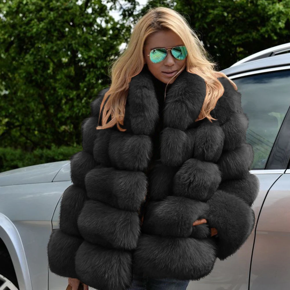 Women Ladies Winter Long Sleeve Warm Thick Faux Fur Coat Luxury Rabbit Hair Loose Fashion Imitation Fur Jacket Caots Long Sleeve