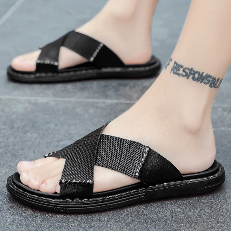 

SHENCE Male Plus Size Slippers Summer Fashion Casual Non-slip Slides Men Beach Soft Light Rubber Outdoor Flip Flops Man Sandals