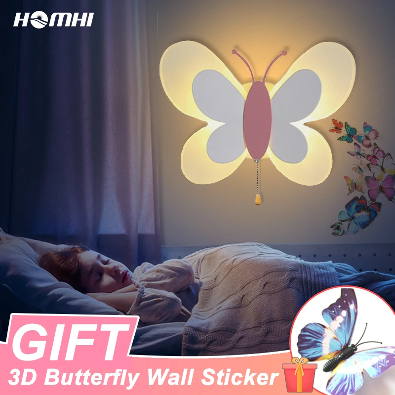 Butterfly Led Wall Sconce With Switch For Kids Bedroom Night Lights
Deco Lamp For Girls Pink Fairy Nordic Nursery Decor HWL-044