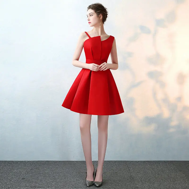 Дешевое красное атласное ТРАПЕЦИЕВИДНОЕ ПЛАТЬЕ Lamya с зубцами для выпускного