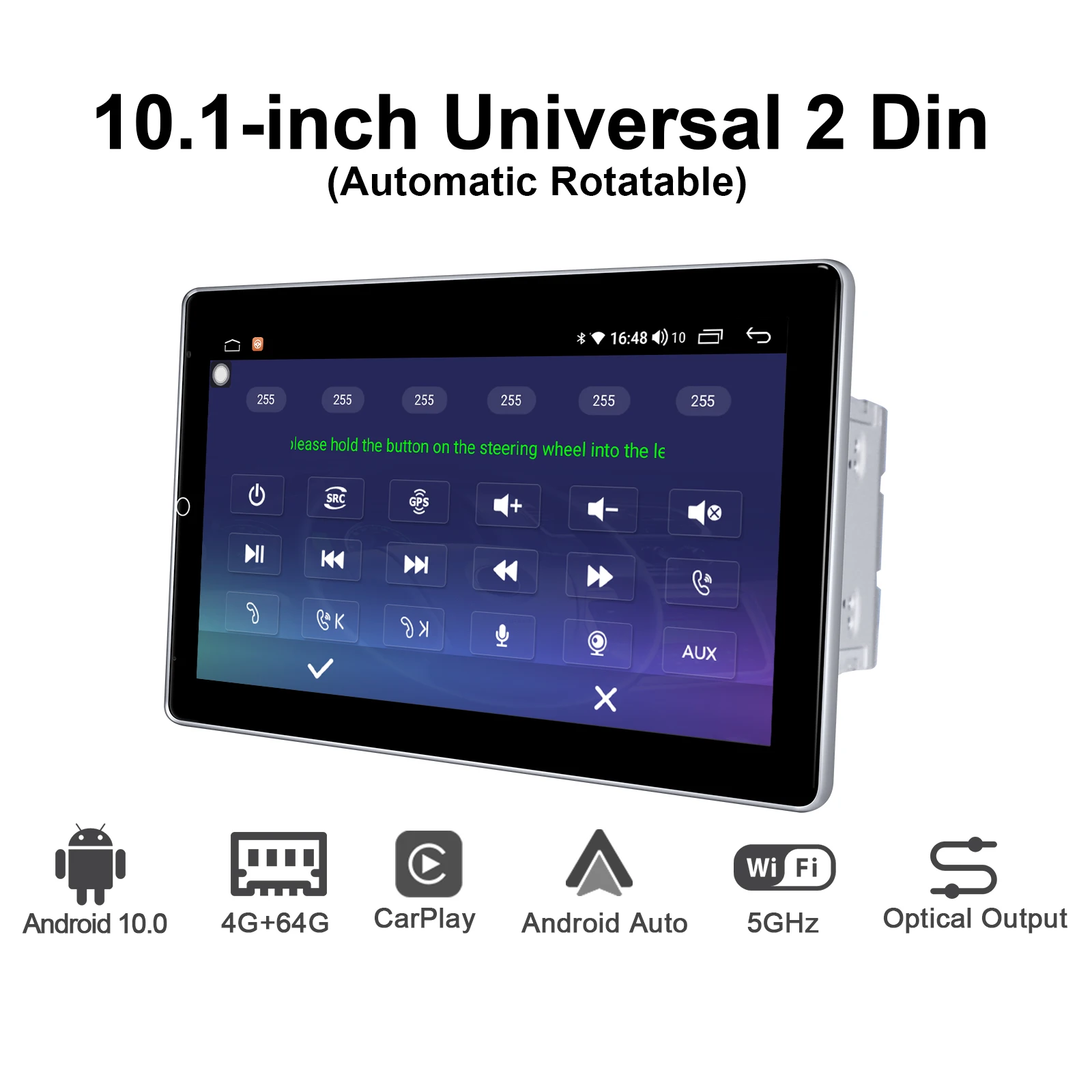 구매 안드로이드 10 자동차 라디오, 2 Din GPS 네비게이션 IPS 화면, 4GB RAM + 64GB ROM, 1280*720 지원, 4G/무선 카플레이/범용 비디오 플레이