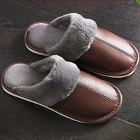 mens slippers winter genuine leather slippers for men warm plush slippers large size 45 46 home slippers comfy house shoes
