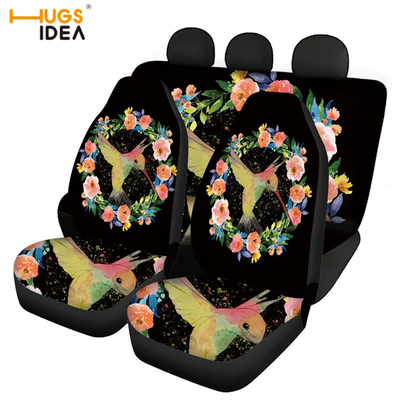 

Floral Hummingbird Printed Car Seat Cover for Women Full Set Interior Slip-Resistant Car Protector Front/Back Car Seat Covers