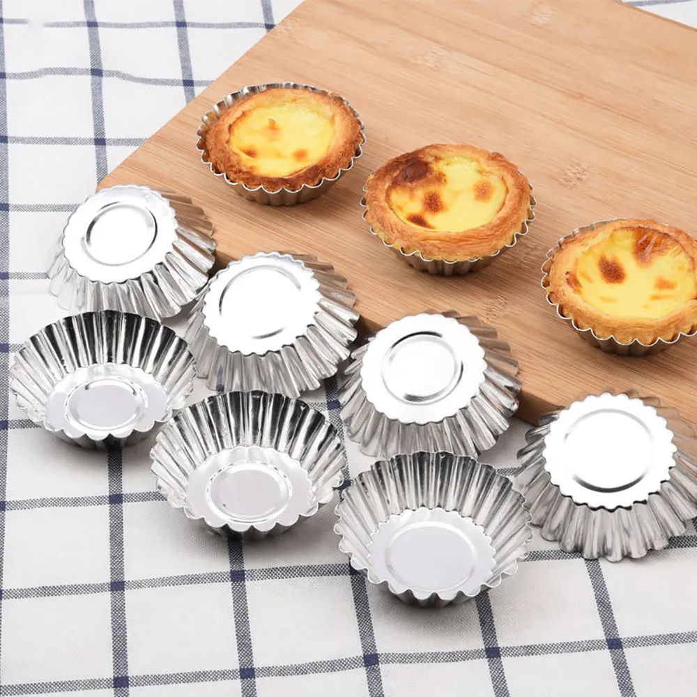 

10PCS Egg Tart Mold Cupcake Cake Muffin Mold Tin Pan Non Stick Pudding Moulds, Baking Cookie Moulds Kitchen Reusable Baking Tool